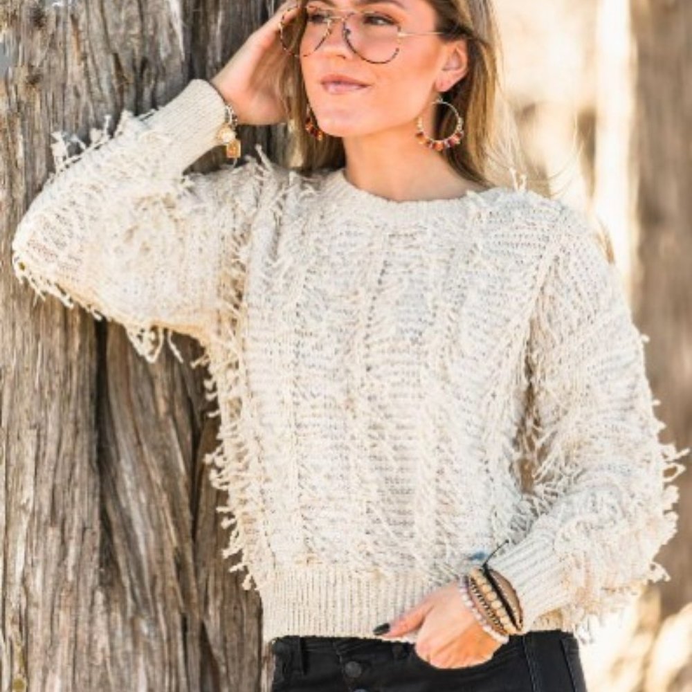 Gimmicks Pieced Fringe Sweater WS Med,